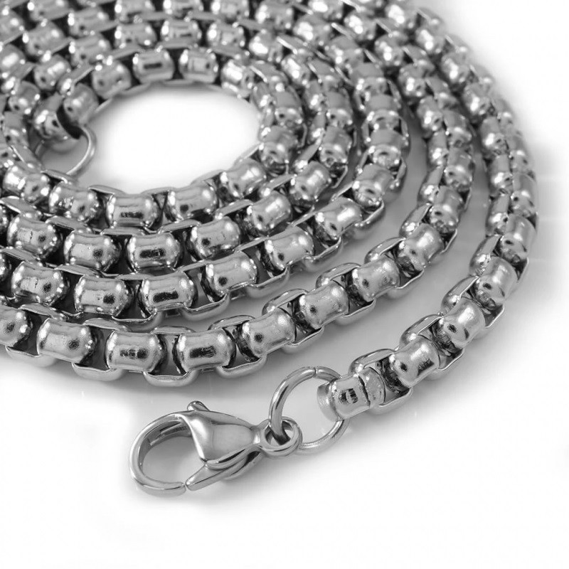 18K White Gold Filled HypoAllergenic Lead-Free 3mm 28″ Round Box Link Chain C5K