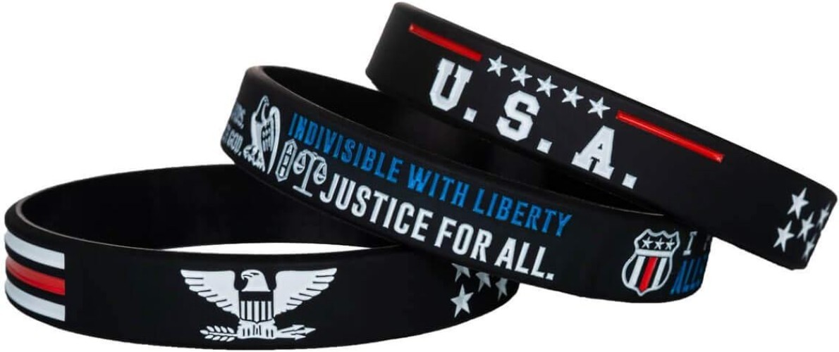 Power of Faith Patriotic American Flag Silicone Bracelets Set with Patriot’s …