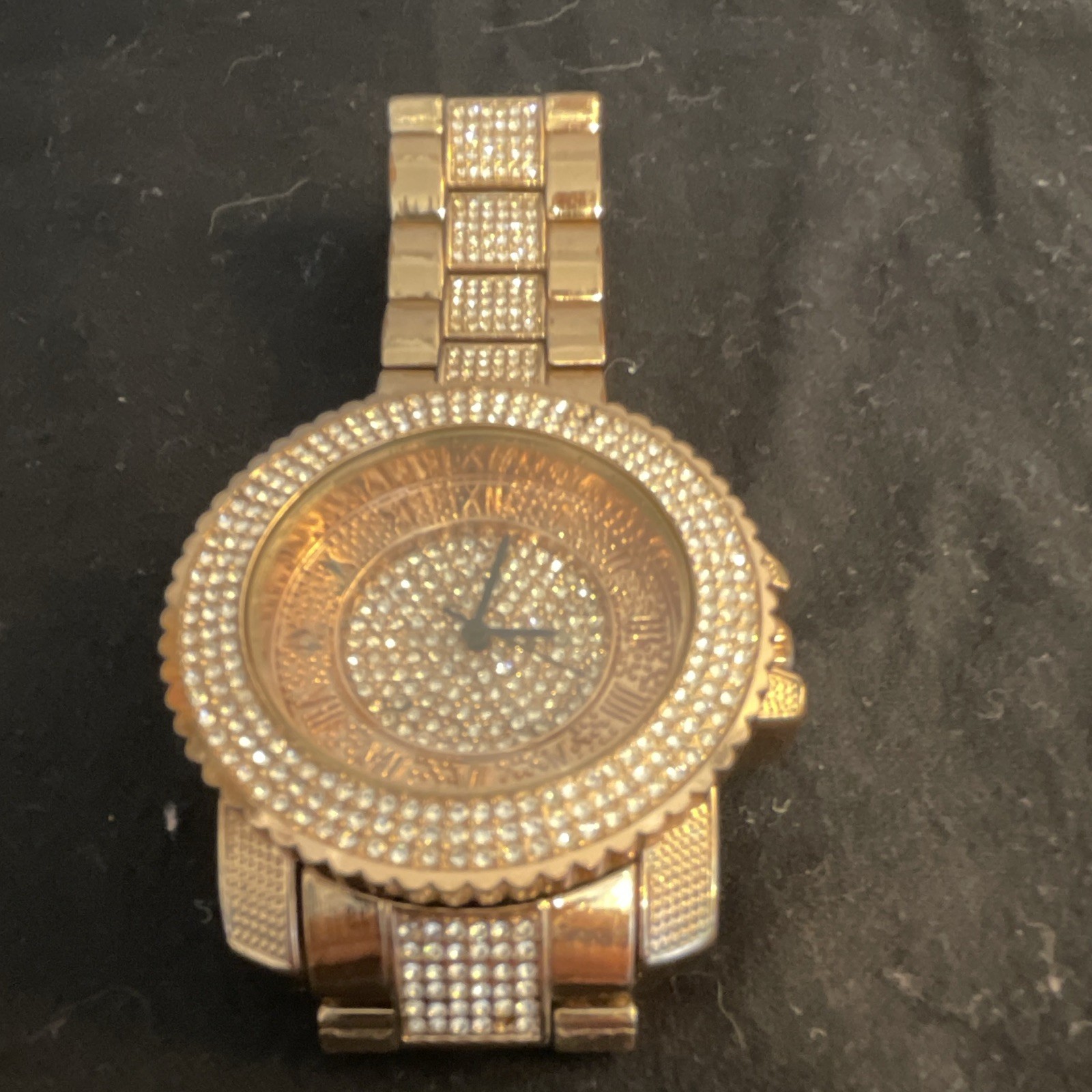 Techno Pave Gold-Tone Quartz Roman Numeral Analog Bracelet Watch 100M 52mm