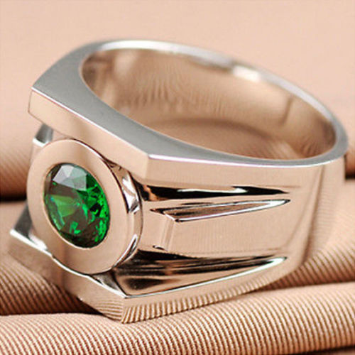 Simulated Round Cut 2.10Ct Green Lantern Power Ring In 935 Argentium Silver