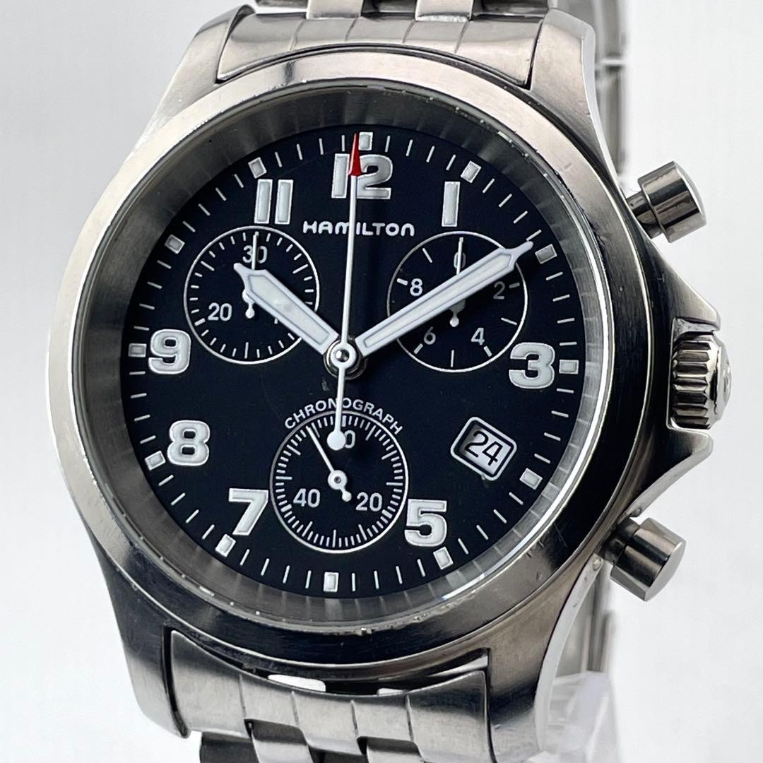 Hamilton Chronograph Date Quartz Working Watch 17cm 6.69in Black Dial 3832 Japan