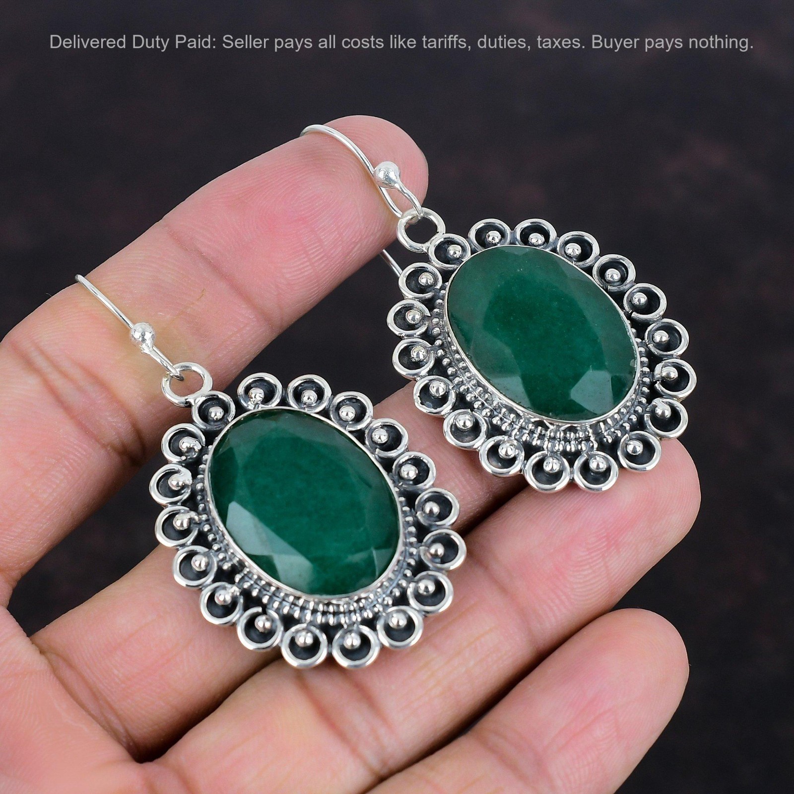 Cyber Monday Deal Zambian Emrald Stone Dangle Earrings Jewelry Sterling Silver