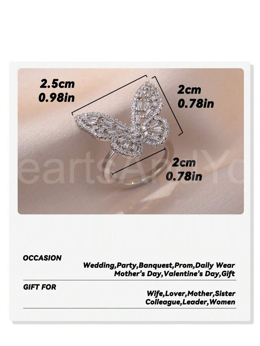 4ct Baguette Cut Simulated Diamond Butterfly Cocktail Ring 14K White Gold Plated