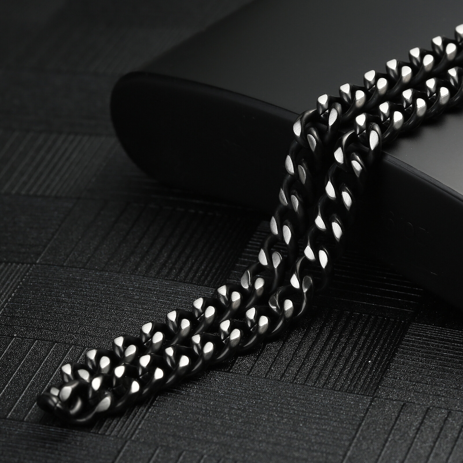Basic Punk Stainless Steel 7mm Cuban Necklaces Bracelet For Men Women Black