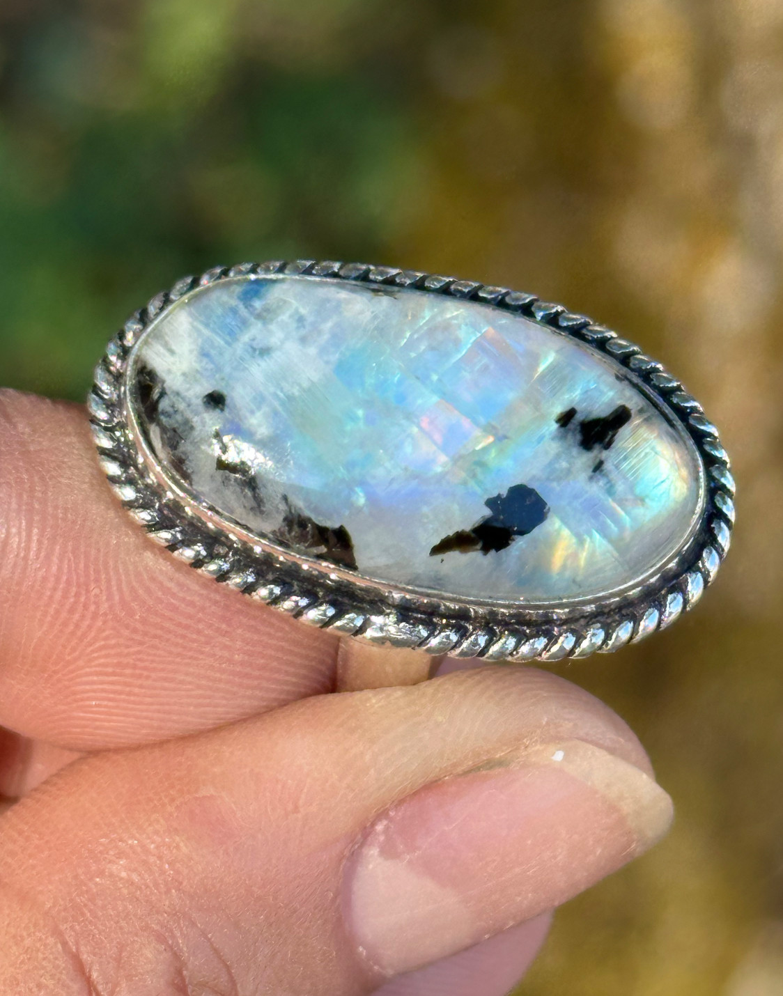 Vintage VIVIDE 925 Silver Rainbow Moonstone Ring Size 7
