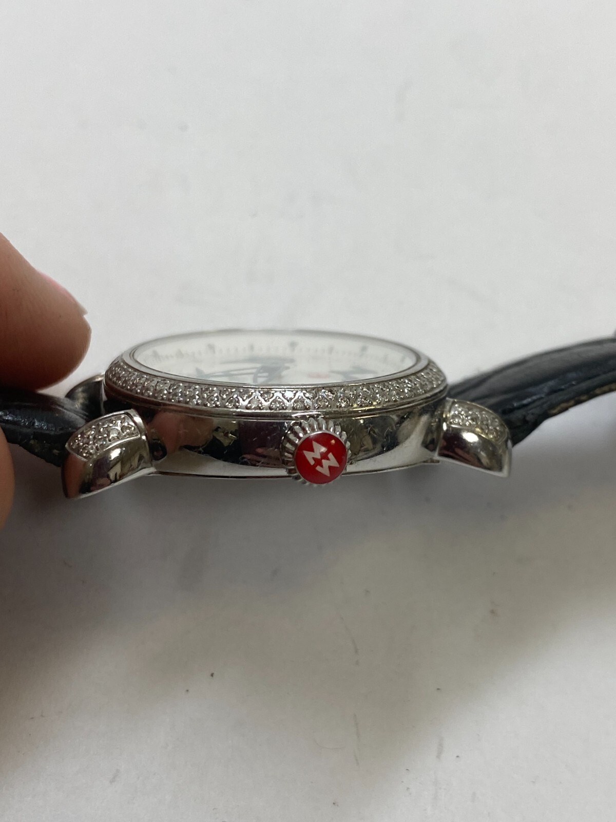 Michele CSX Blue MOP Dial Diamond Bezel 35mm Quartz Watch MW03E01 NEW BATTERY!