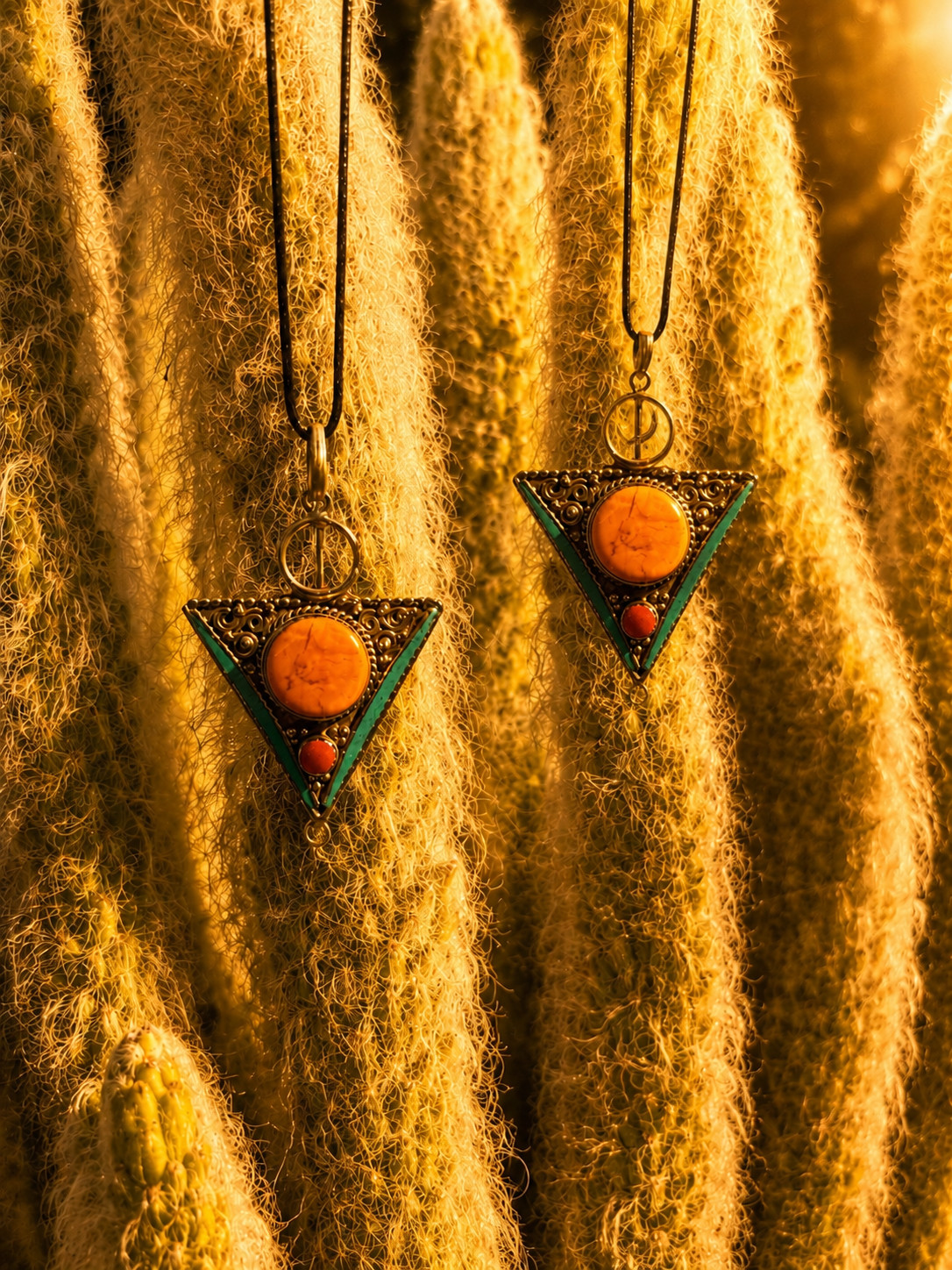 Desert Sun Pendant Red Inlay Boho Tribal Style Necklace Morocco
