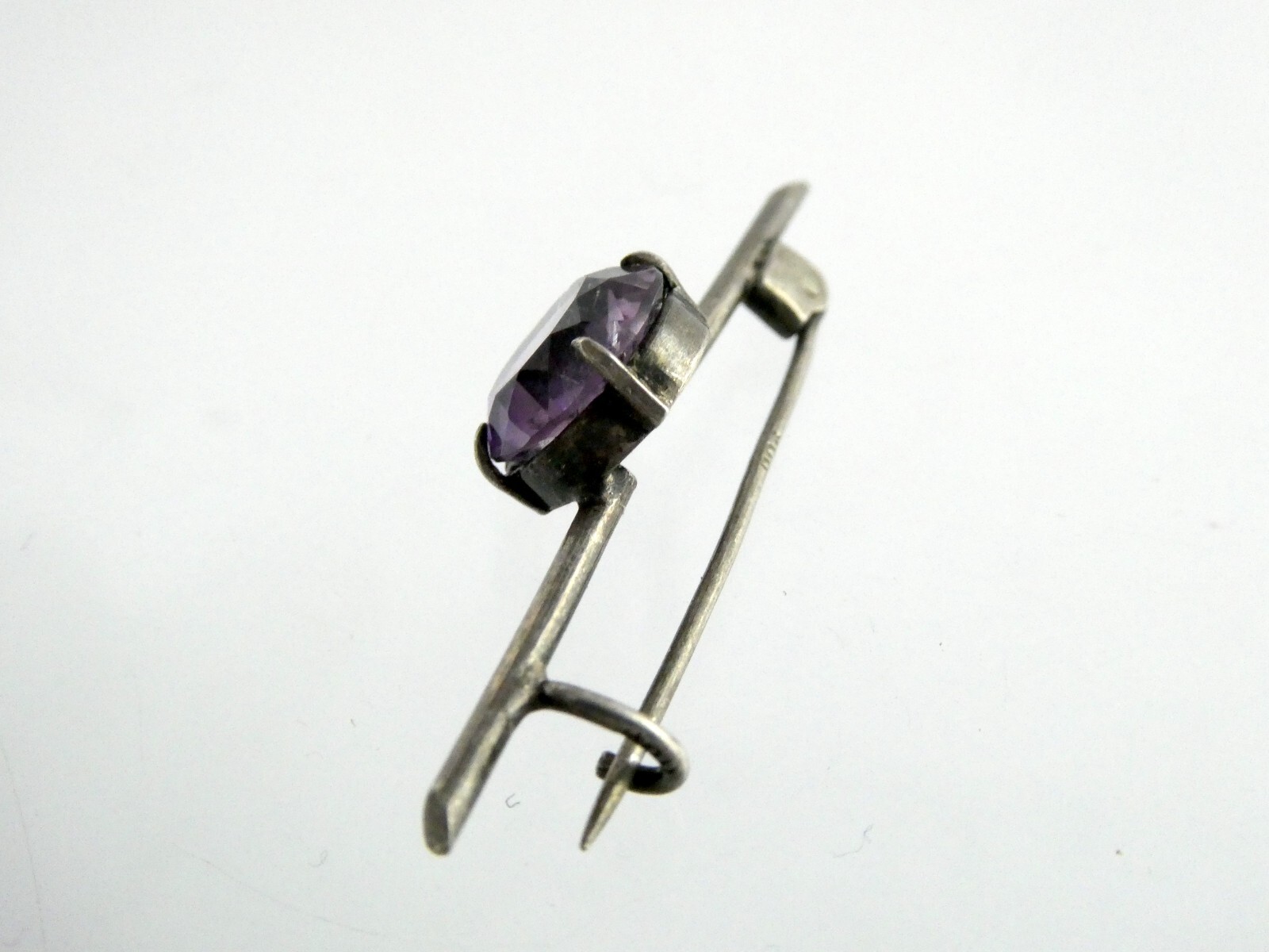 Antique 900 Silver Round Cut Amethyst Pin or Brooch 2 Gram Weight 1.5 Inches