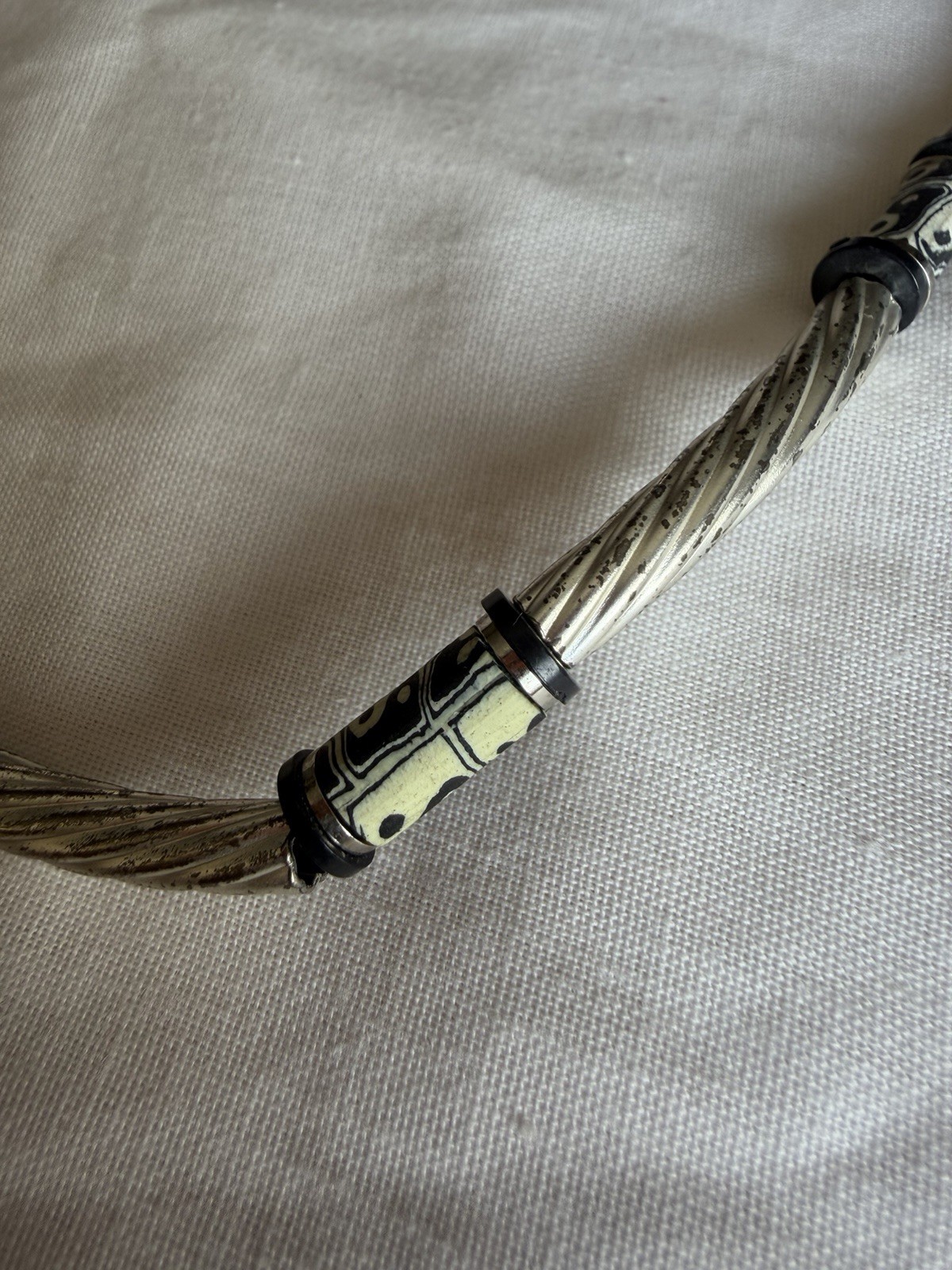 Y2K Yin And Yang Silver-Tone And Bead Necklace 413