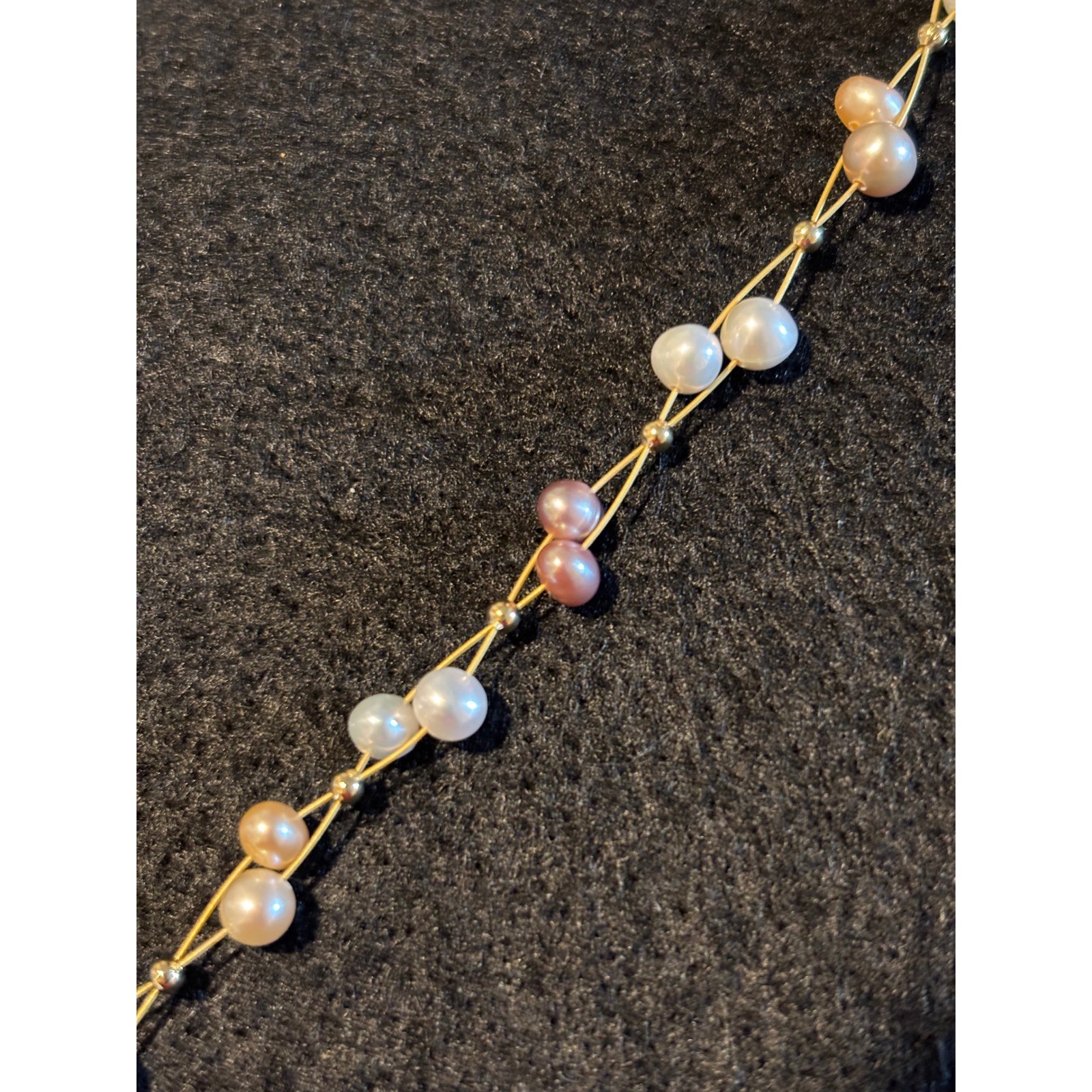 Multi Tone Pearl Station Bracelet Gold Tone Double Wire Adjustable