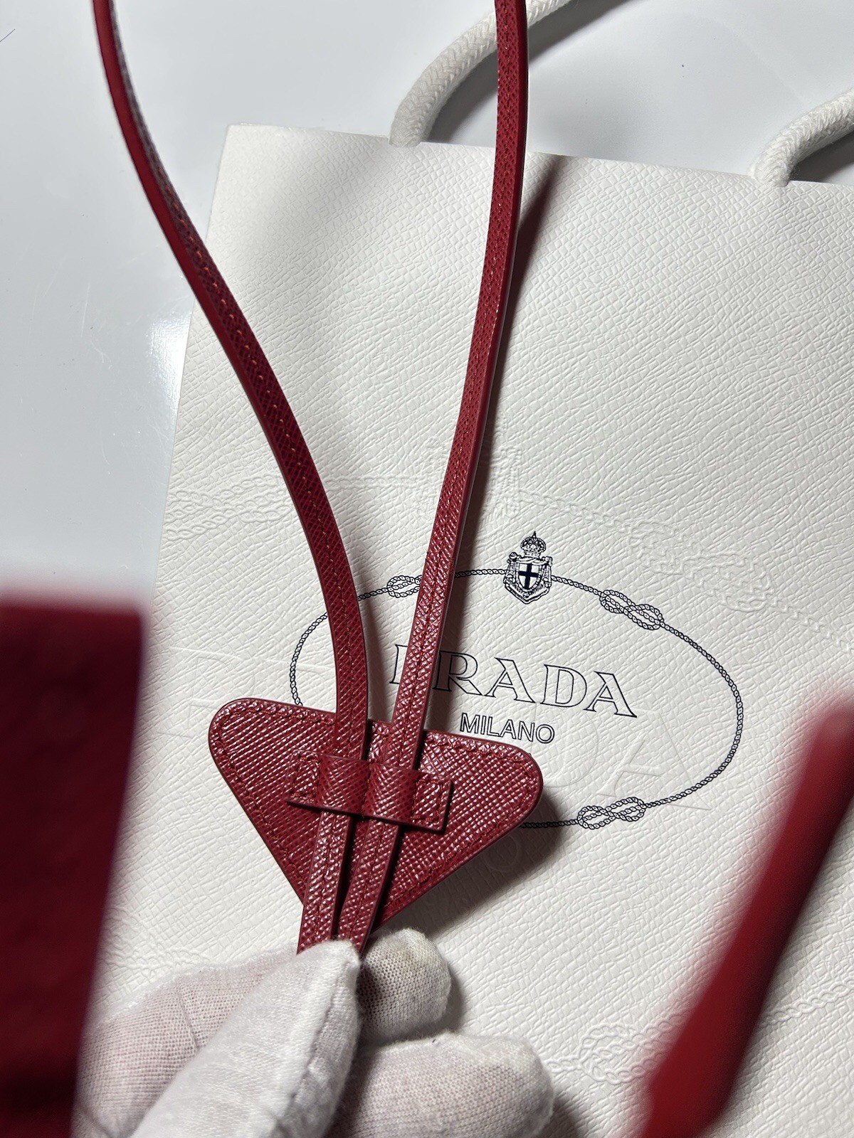 PRADA Saffiano Leather Bolo Neck Tie Triangle Logo Tech Adjustable Red Q9