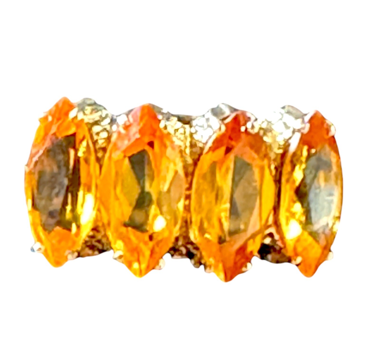 14K SOLID YELLOW GOLD 4 X 10MM ORANGE SAPPHIRE MARQUISE STATEMENT RING SIZE 5.5