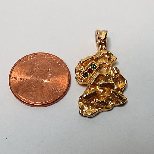 AFRICAN SHAPED GOLD TONE NUGGET 3 COLRFUL STONES PENDANT 30mm