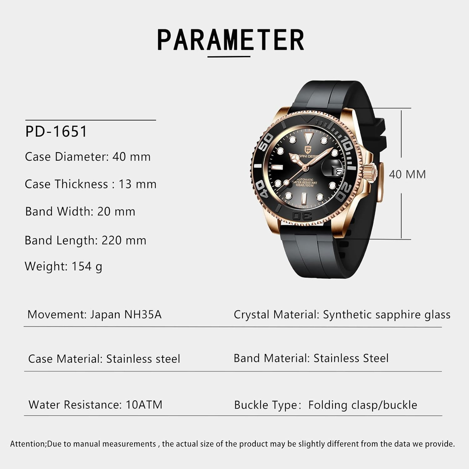1651 Men’s NH35 Automatic Watch – Stainless Steel, 100M Water Resistant, Luminou