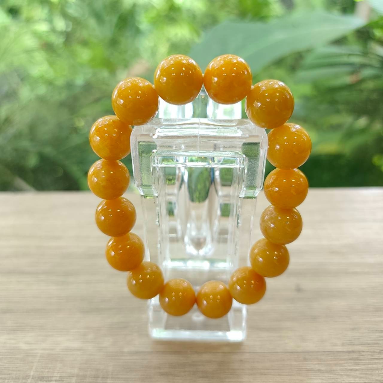 Burmese Jade Bracelet Round Shape Yellow Natural Jade Size 13.2 mm