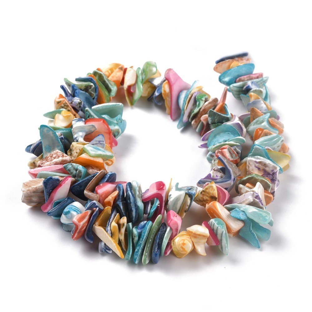 Natural Spiral Shell Beads, Chips 9~22×9~22x1mm, Hole: 1.2mm 15.75”(40cm)