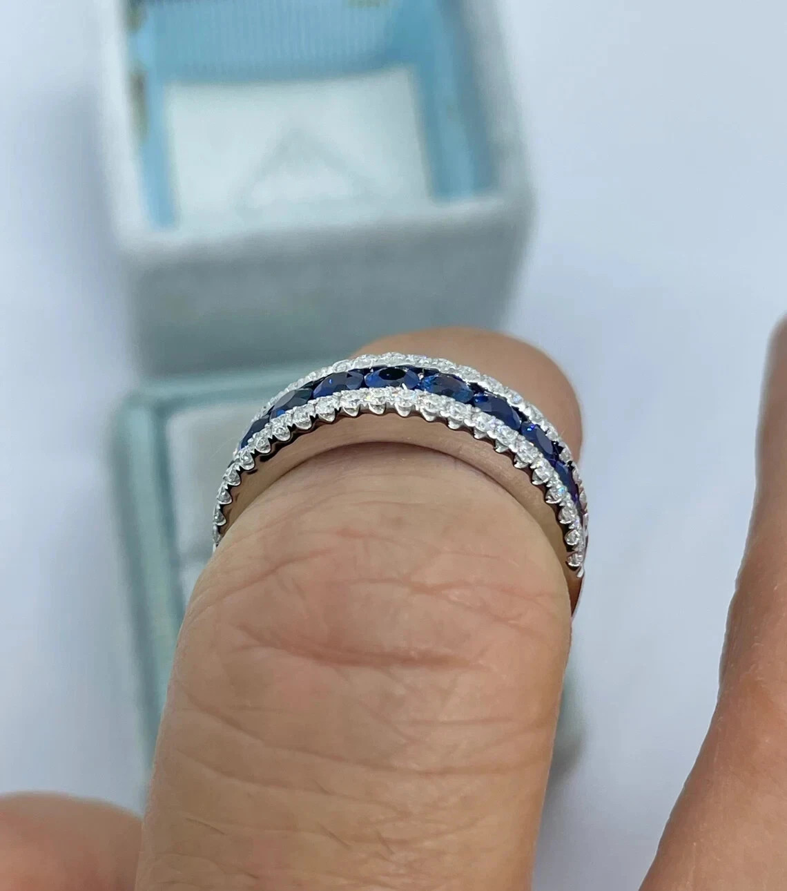 4.00 Ct Round Natural Sapphire Diamond Anniversary Ring 14K Solid White Gold 6