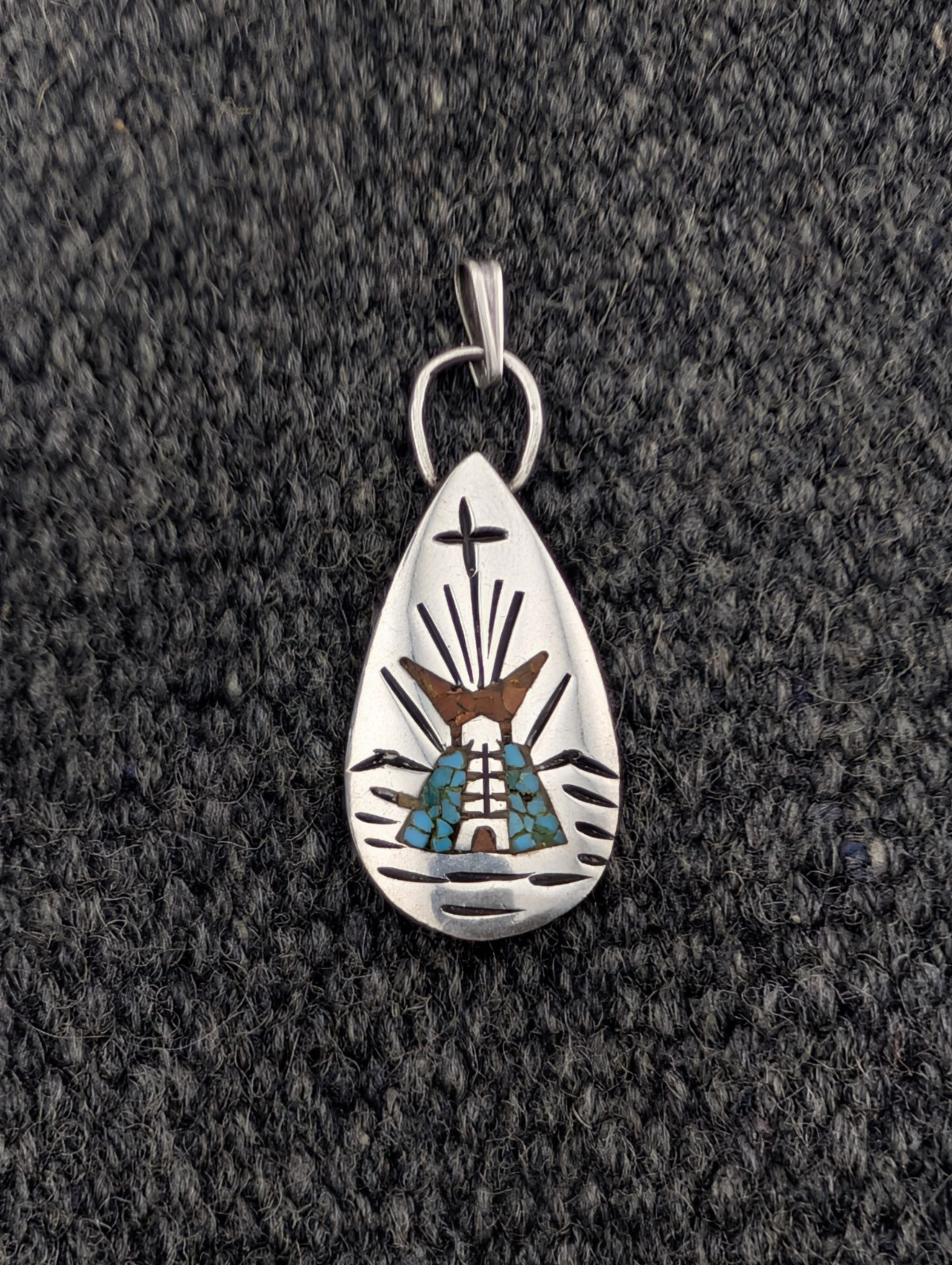 Vtg Navajo Tommy Singer Sterling Silver Turquoise Pendant Teepee Morning Star