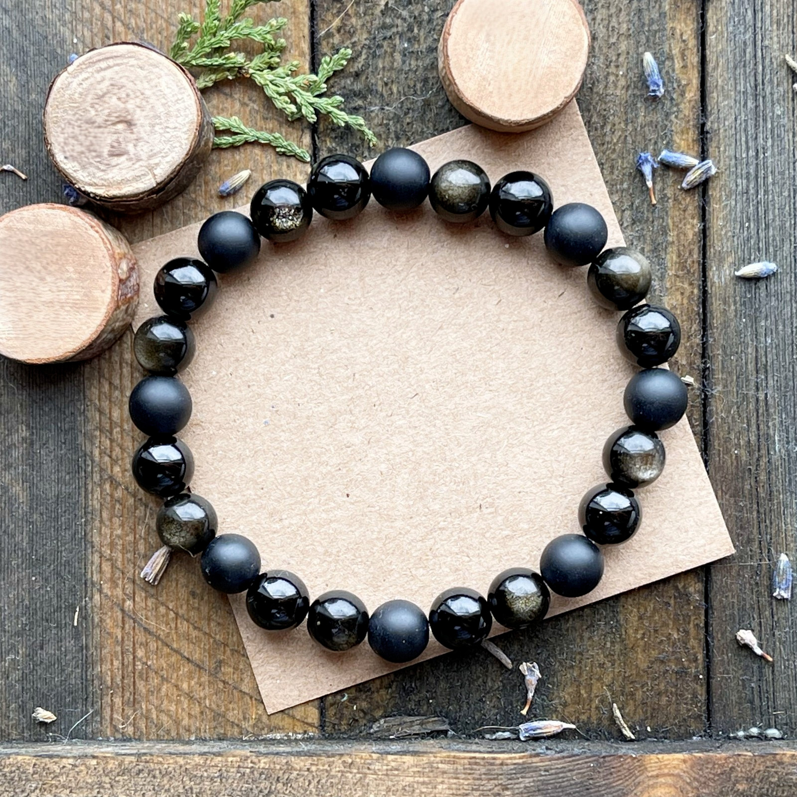 Triple Protection Stone Bracelet 6mm Black Onyx Tourmaline Obsidian Bracelet