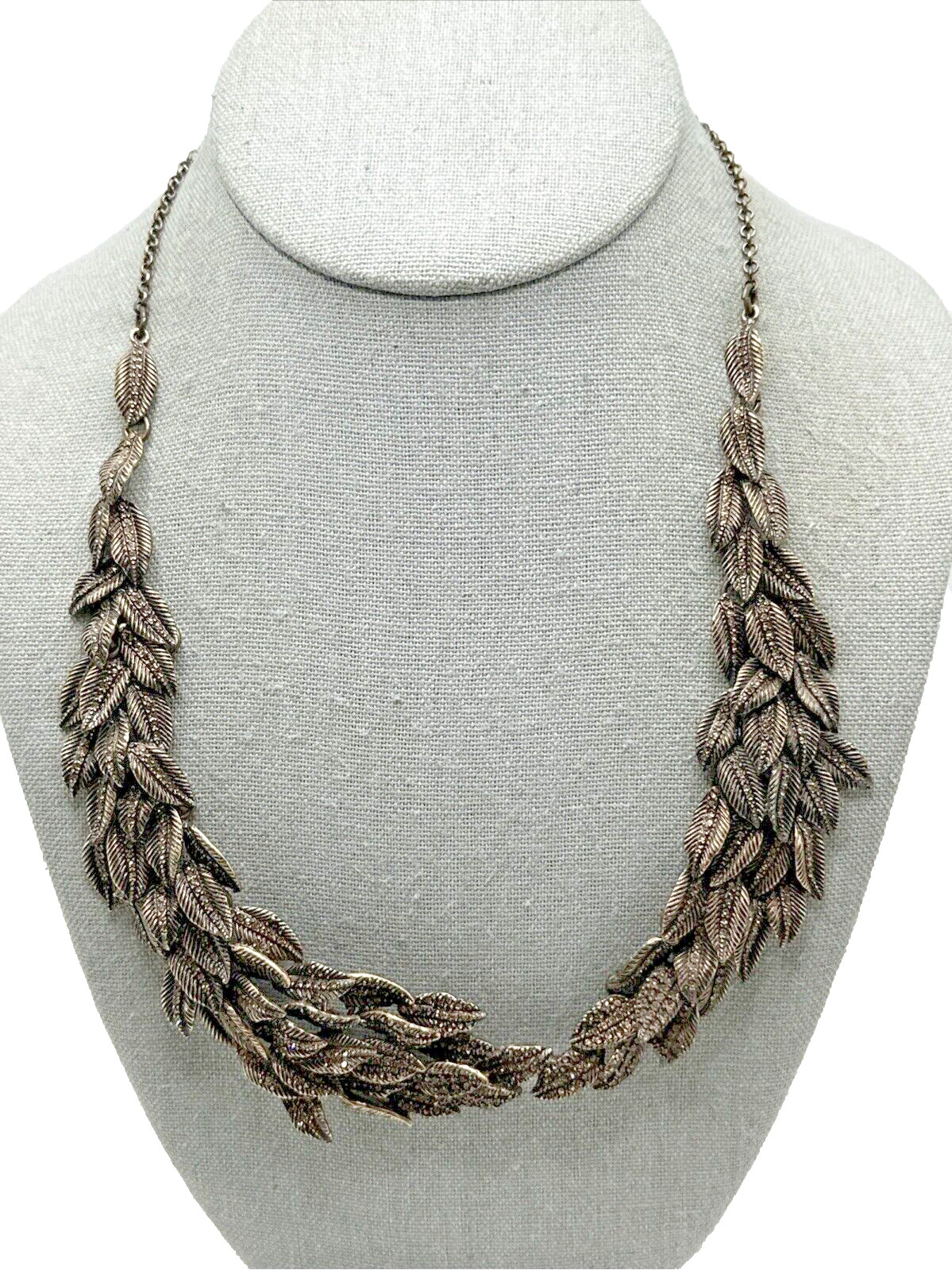 ANN TAYLOR Rhinestone Leaves Collar Necklace Bronze Tone Runway Statement 21″