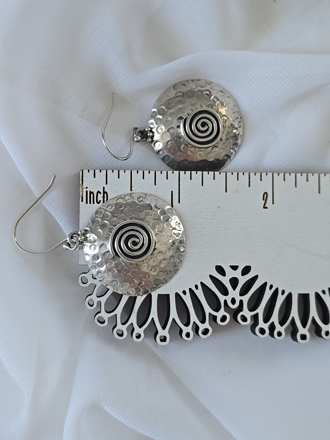 Hammered Spiral Dangle Earrings 925 Sterling Silver