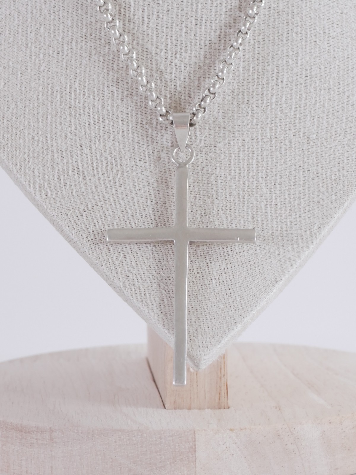 Large 925 Sterling Silver Cross Pendant Belcher Chain Necklace 51cm 22.96g