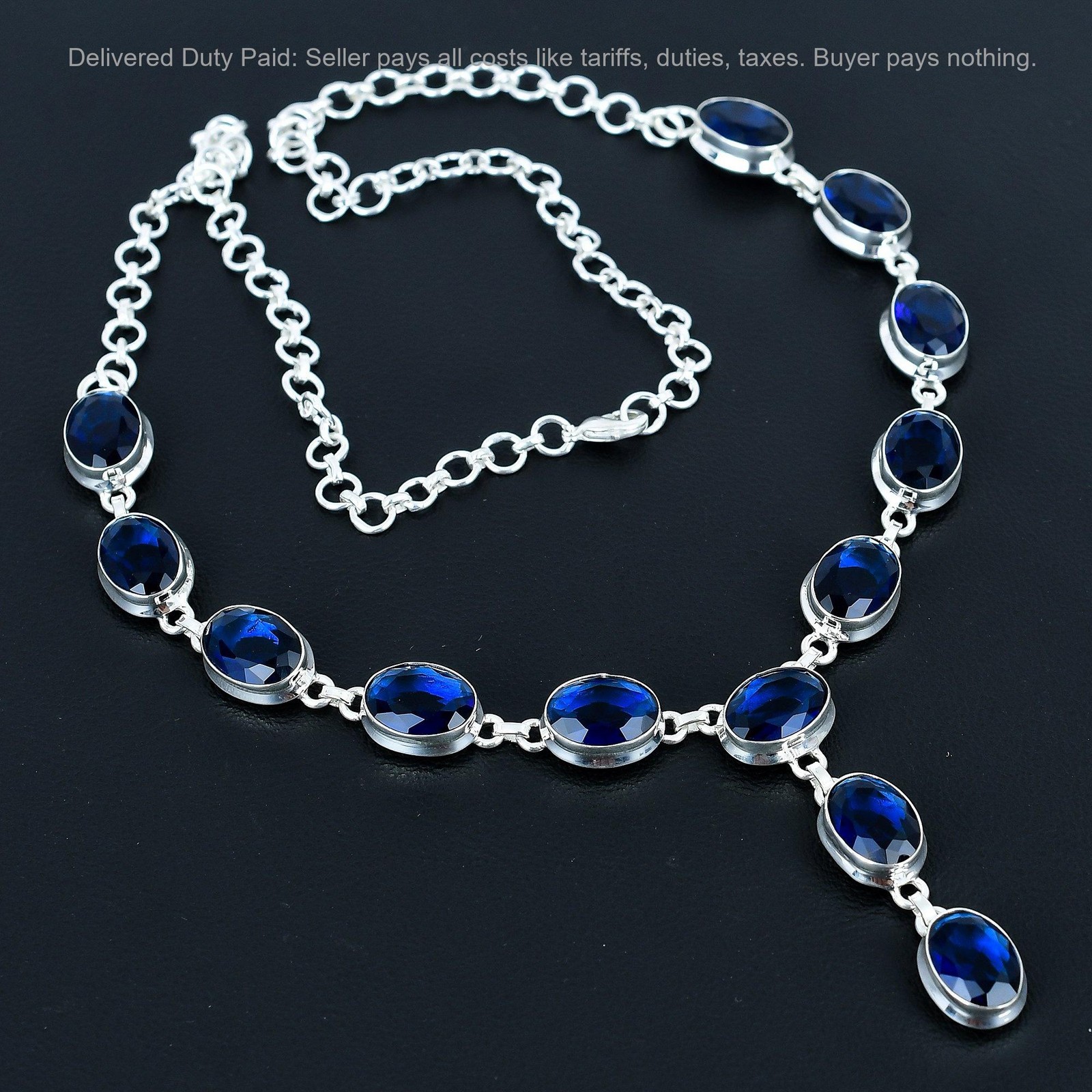 Oval Natural Iolite 925 Silver Wedding Anniversary Chain Ethnic Artisan Necklace
