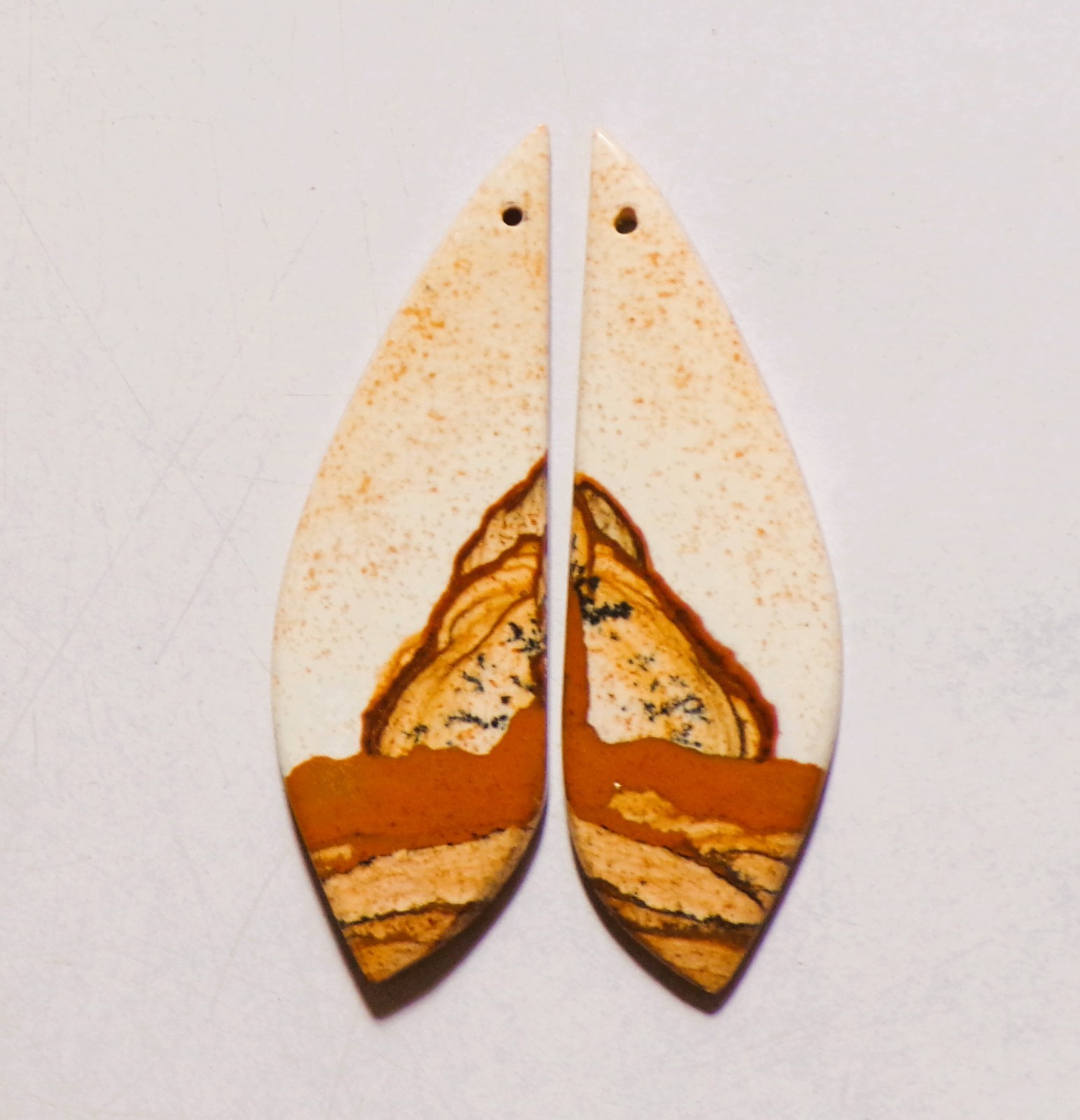 35.15 Cts Natural Picture Jasper Drilled Cabochon Match Pair Gemstone 48X15MM 03