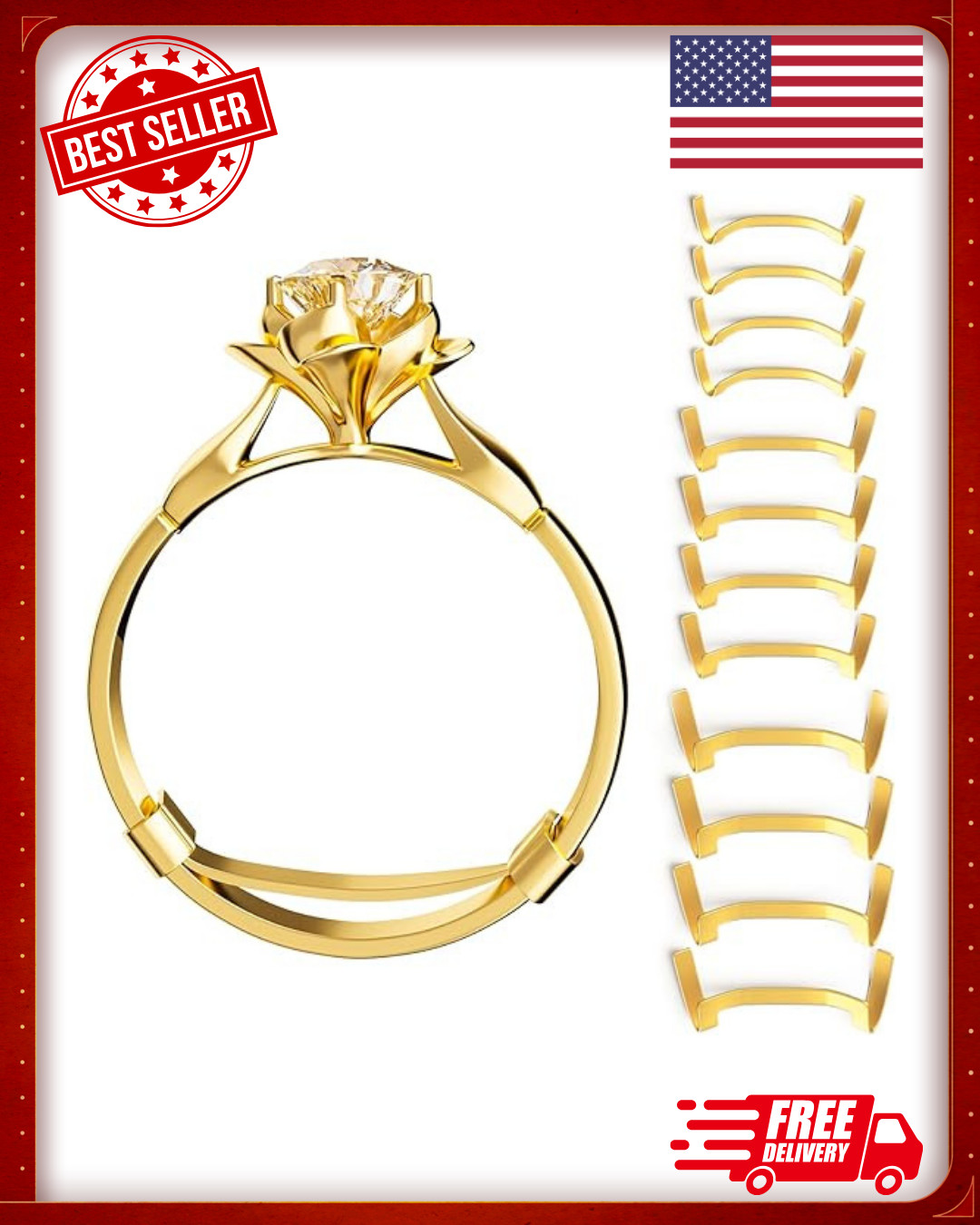 Filled Metal Ring Guard Set 12 Pack for Loose Rings, 3 Sizes, Gold Silver Colors