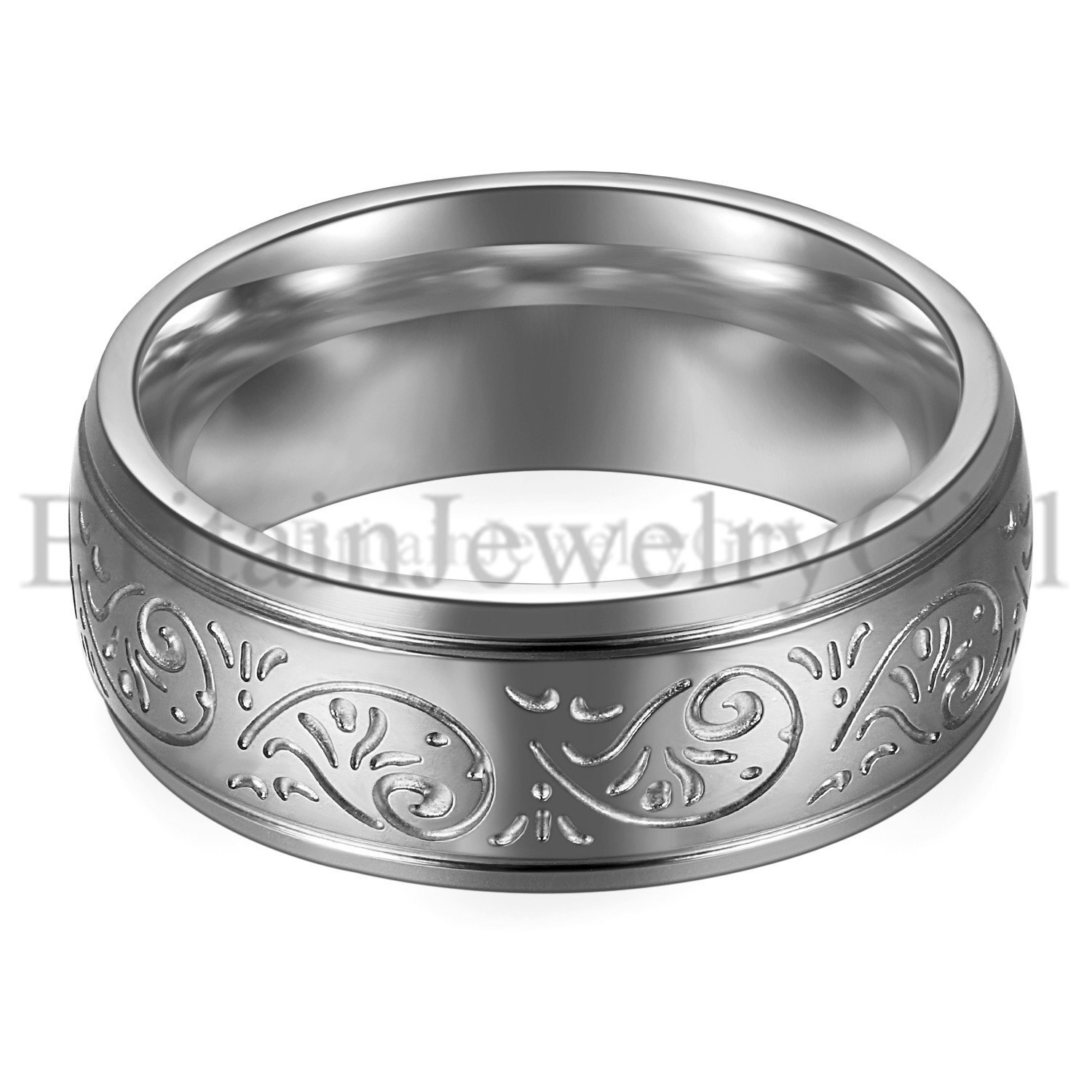8MM Stainless Steel Florentine Design Men Women Wedding Ring Band Size 7-13