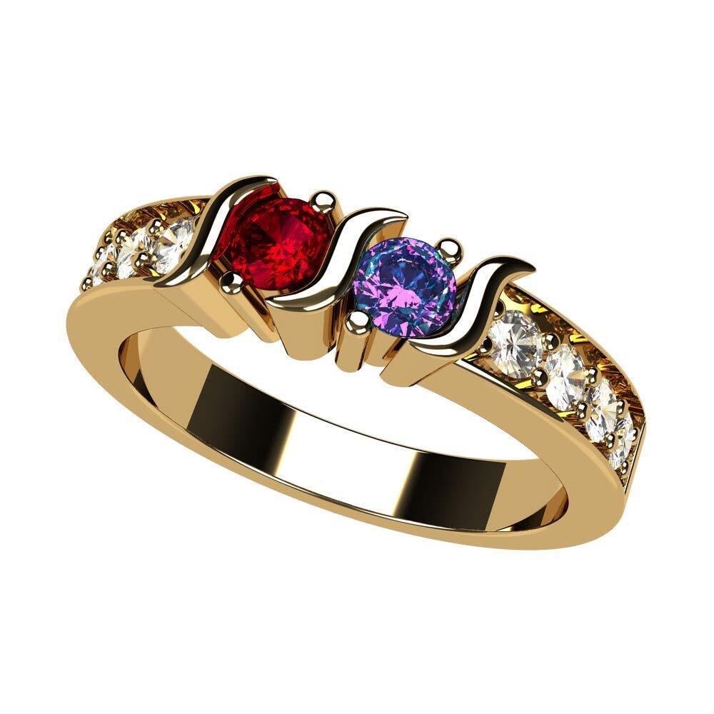 S-Bar With Sides 2 Stone Simulated Birthstone Couples Ring Silver, 10K or 14K