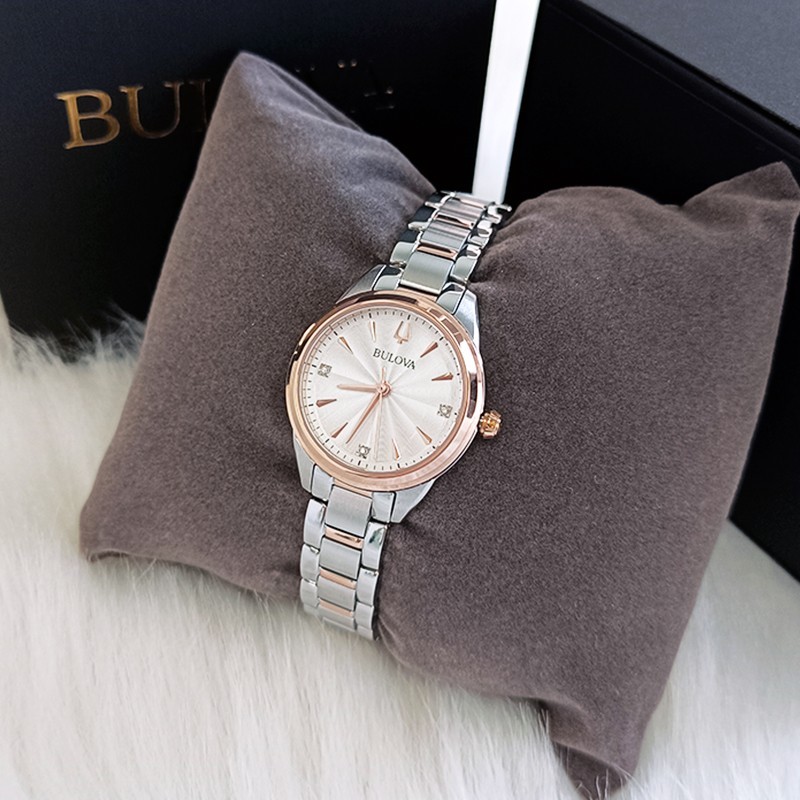 Bulova 98P200 Lady Sutton White&Rose Gold Diamond Quartz Women’s New Watch 28mm