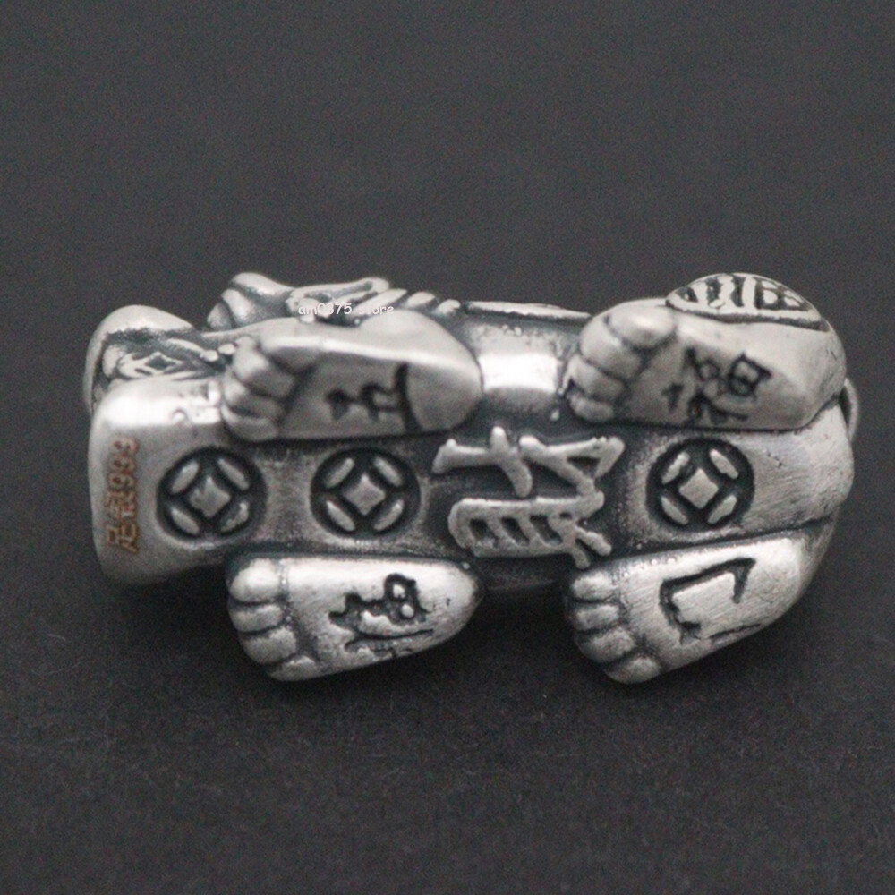 Pure 999 Fine Silver Pendant Blessing Lucky Dragon Pixiu Bead Accessory 1.1inch