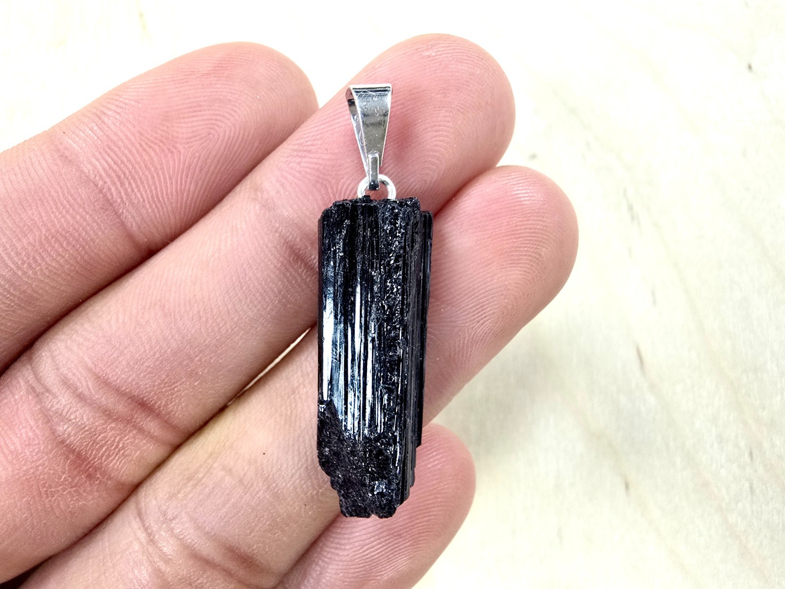 Black Tourmaline Pendant Raw Natural Crystal Necklace for Protection