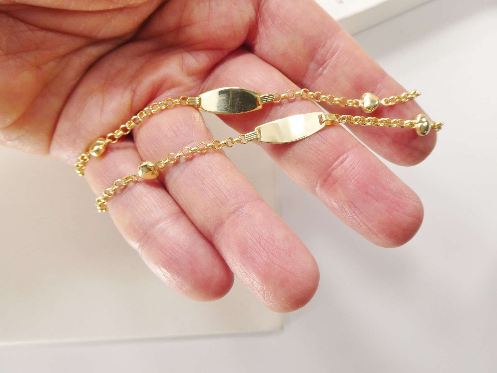 10L REAL SOLID YELLOW GOLD DOUBLE HEART ID BRACELET