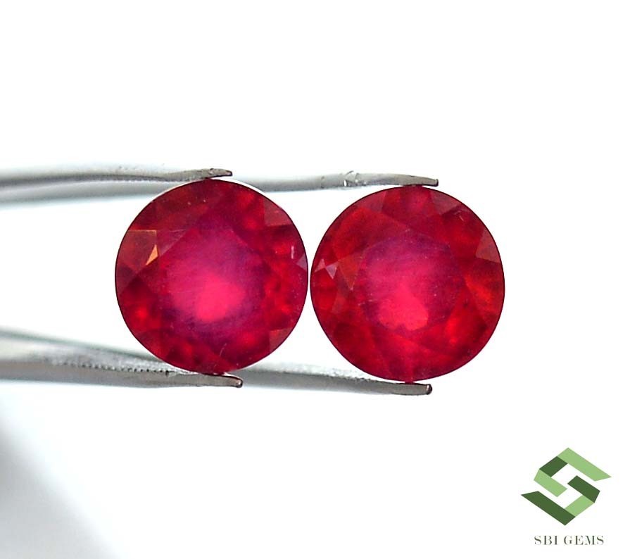 9 mm Natural Ruby Round Cut Pair 8.86 CTS Faceted Loose Gemstones GF