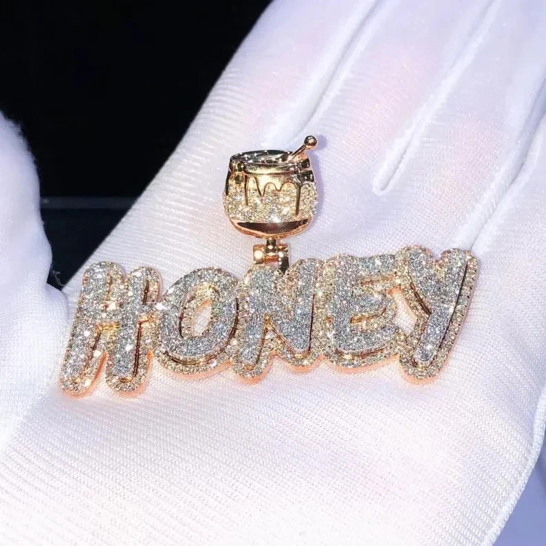 4Ct Round Cut Real Moissanite Custom Name Men’s Pendant 14K Yellow Gold Plated