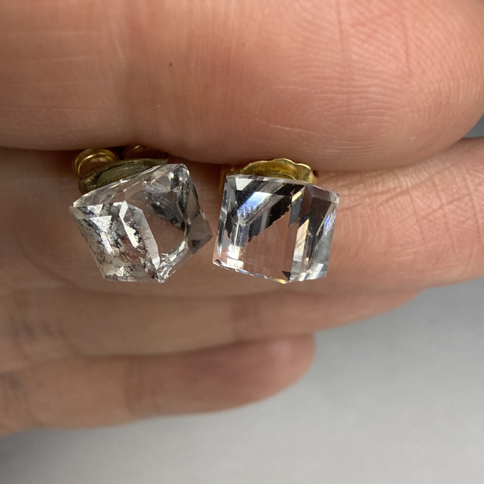 Vintage Crystal Prism Earrings Stud Cube Post