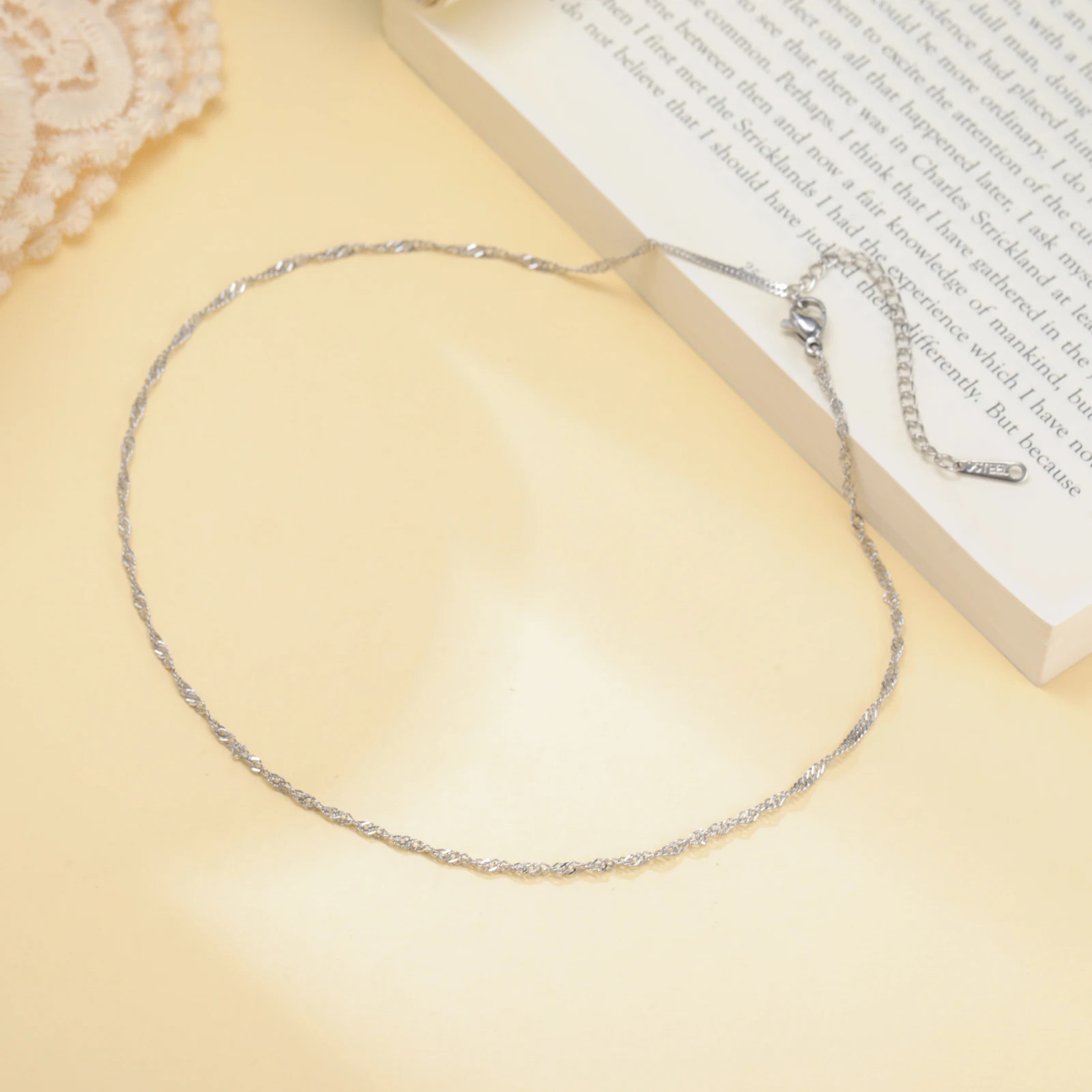 Water Wave Chain Necklace Stainless Steel Gold Color Women Layered Jewelry