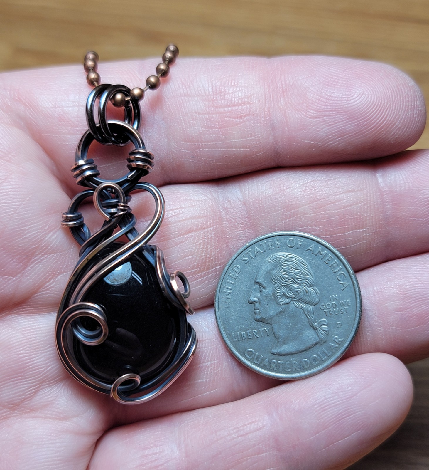 Worn Wizard Rainbow Obsidian Copper Wire Wrapped Tyet Necklace Pendant Jewelry