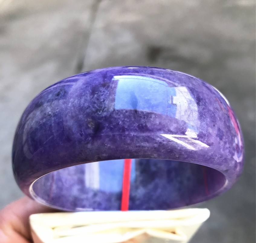 63.5MM Natural Ice Lavender Jadeite Jade Bracelet Burma Wide Jade Bangle