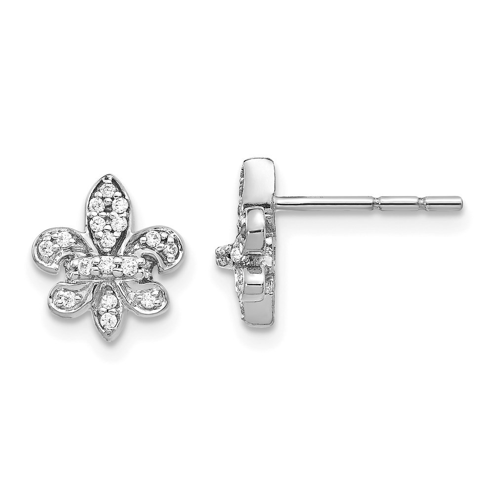 Jewelry Women’s Earrings 14k White Gold Diamond Fleur de Lis Post and Push Back