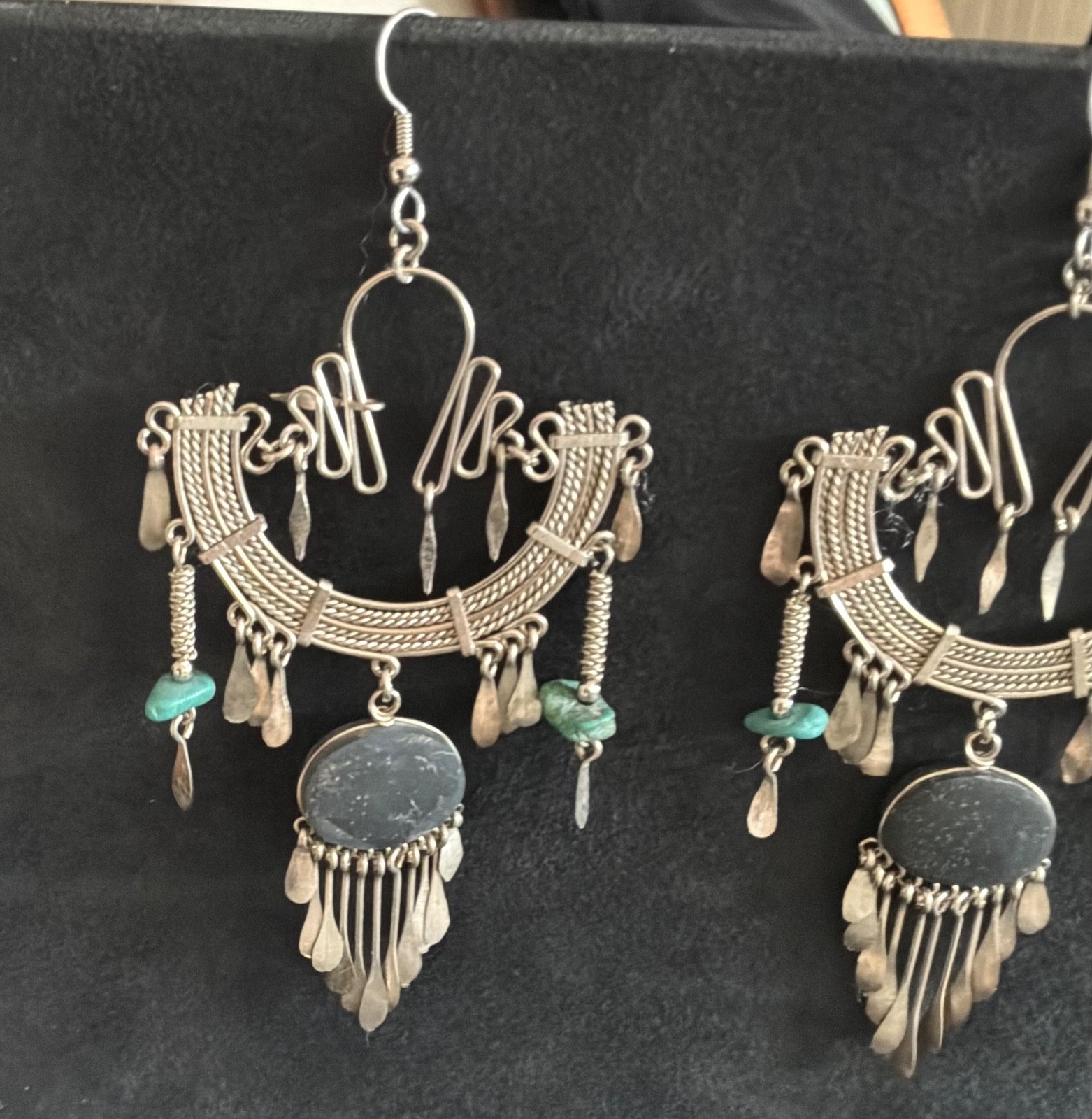 SILVER AND TURQUOISE EARRINGS! Chandelier with beautiful details!