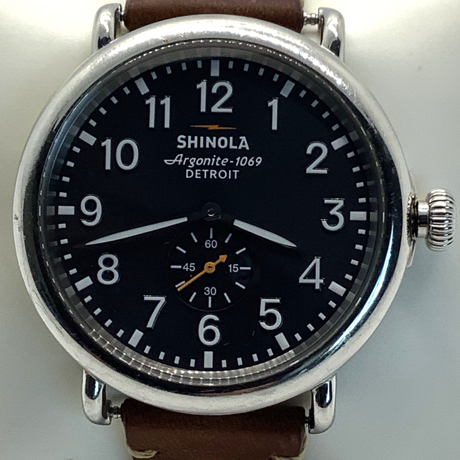 Shinola Argonite-1069 The Runwell Watch Brown Leather Band Not Ticking, As Is