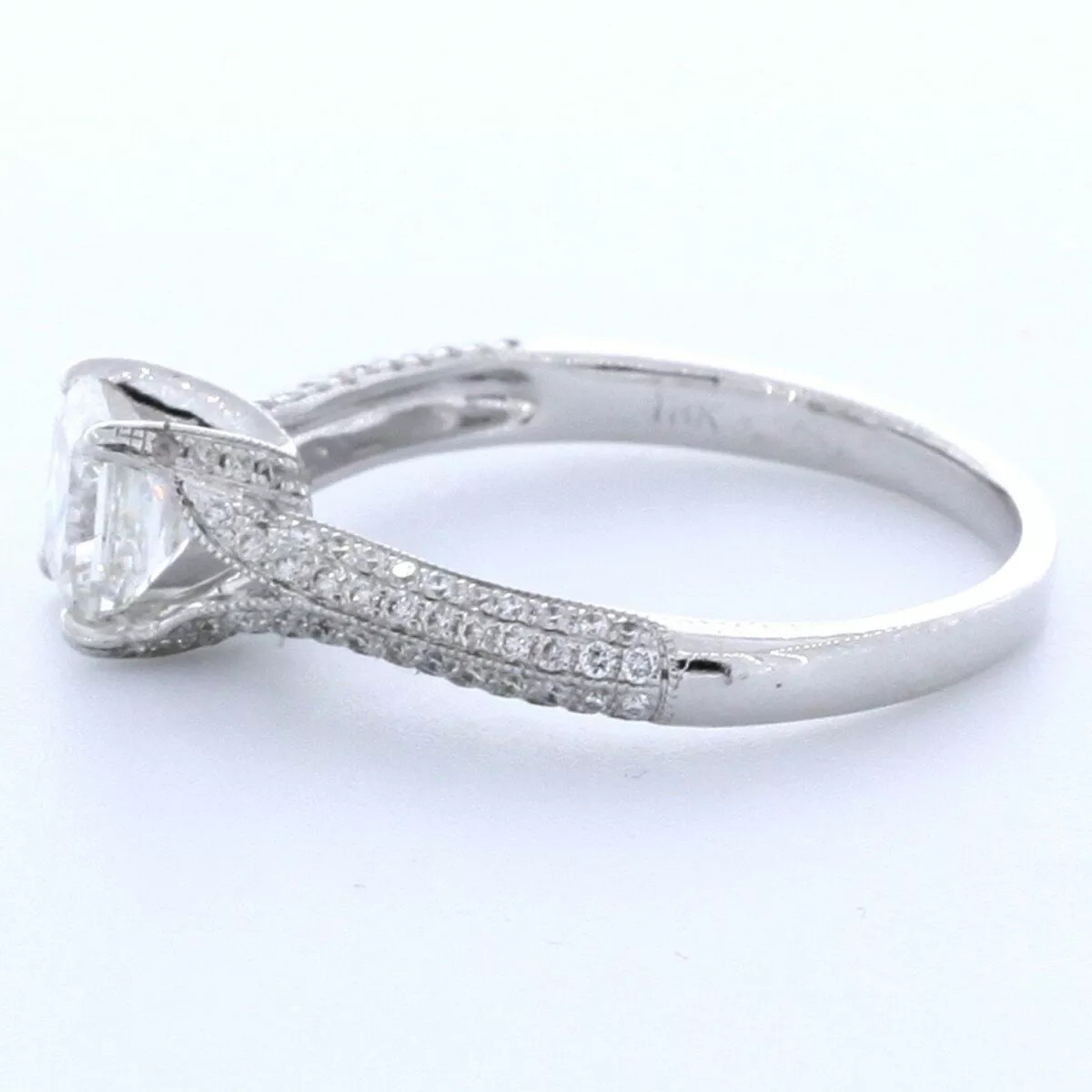 Side Stone Engagement Ring Petite 18K Gold 1.58 CT Radiant Natural Diamond F VS2