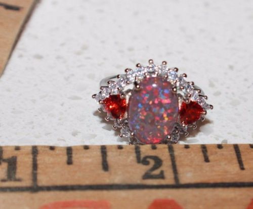 fire opal Cz ring gemstone silver jewelry Sz 7 8 8.5 cocktail engagement band H6