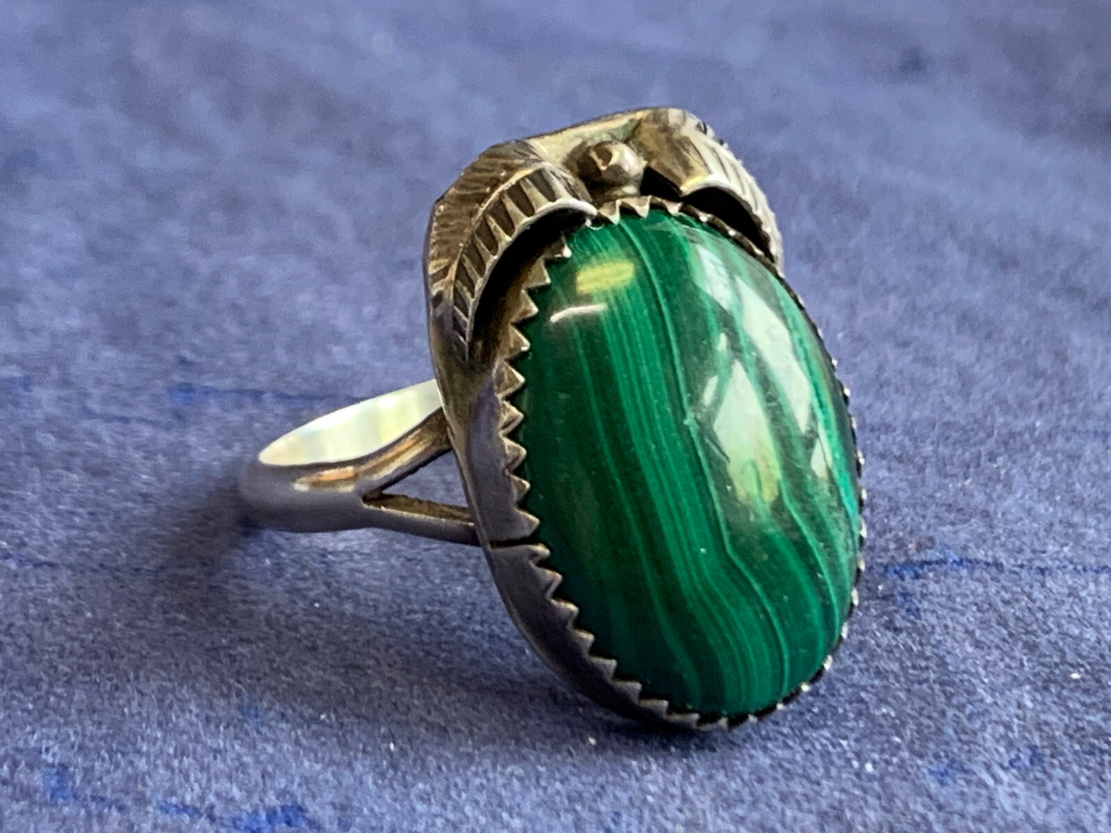 Sterling Silver Signed Ring 5.92g Fine Jewelry Size 7.75 Band Green Malachite