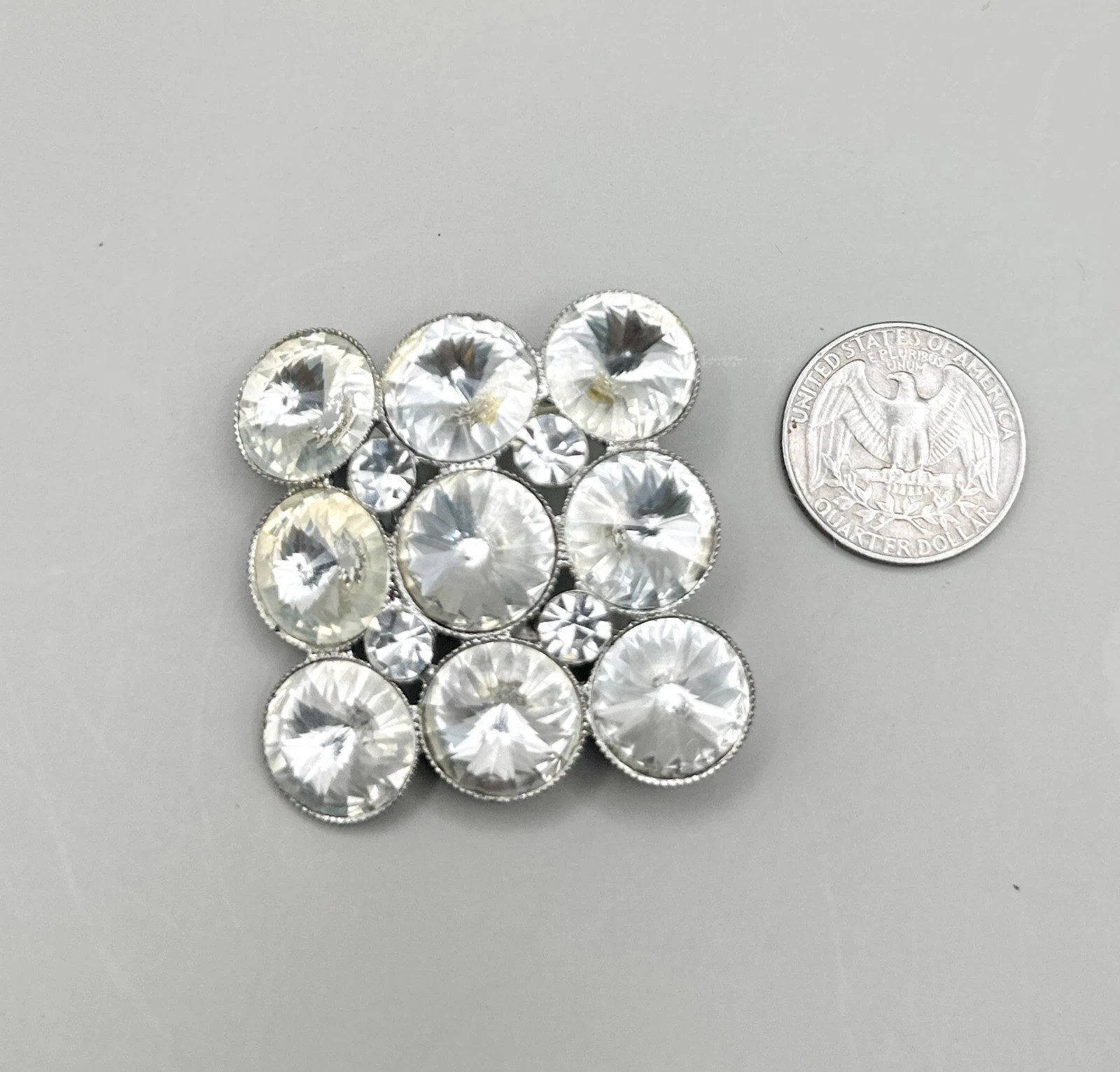 Weiss Vintage Crystal Brooch Women Silver Tone Geometric Rhinestone Art Deco