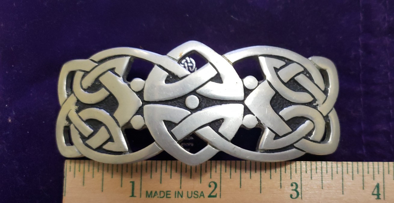 St Justin Pewter Hair Clip Barrette Celtic Design, 3.5 inches, Made in France