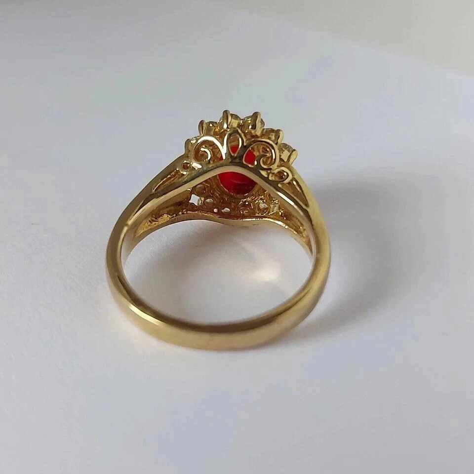2.00 Ct Oval Cut Natural Ruby Diamond & Wedding Ring 14K Yellow Gold